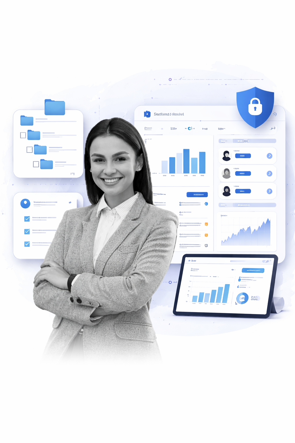 Professional woman with digital dashboard